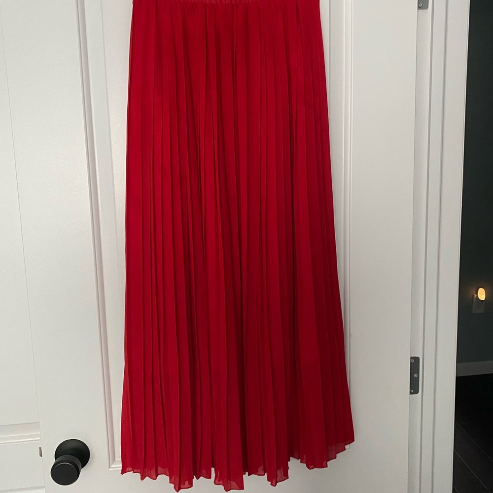 Pleated Red Maxi Skirt